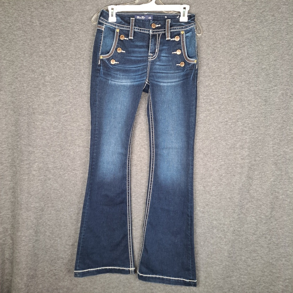 Miss Me Flare Jeans Women 25 Blue Dark Wash Sailor Button Mid Rise M5148F28